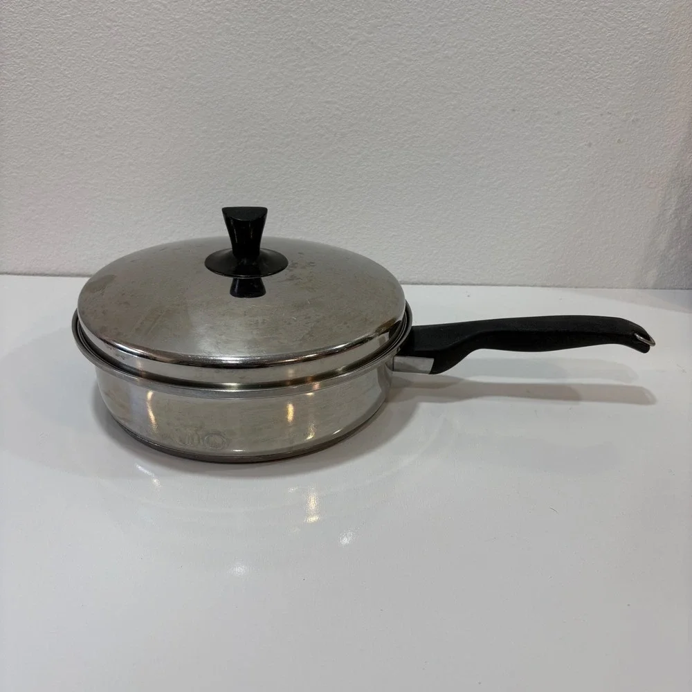 Sears Vintage 8.5 Inch Skillet Aluminum Clad Stainless Steel Pan with Lid USA